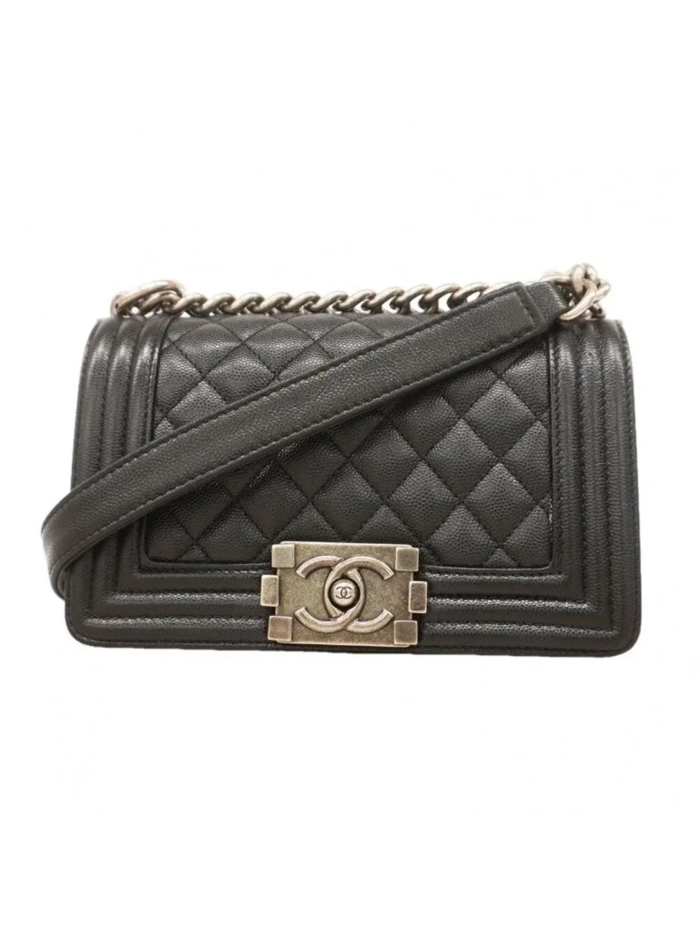 Chanel Shoulder Bag Boy Caviar Leather Black Silver